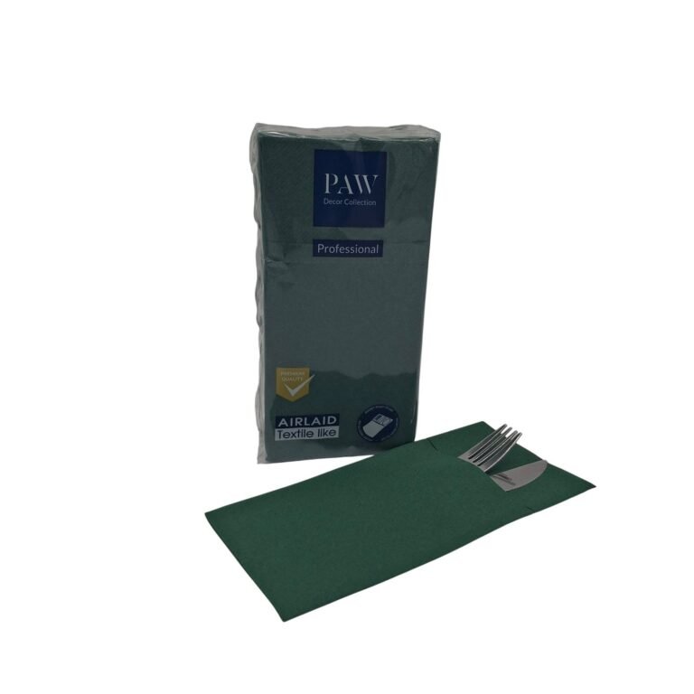 Kieszonki Zielone Flizelinowe na sztućce 25szt. Paw