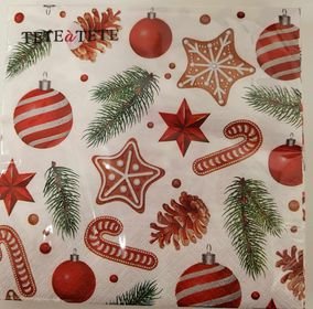 Serwetki papierowe - świąteczne "kolorowe bąbki, słodycze, gwiazdki" 33x33 20szt