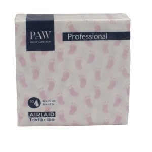 Serwetki Flizelinowe Chrzest Różowe Stópki 50szt. Paw